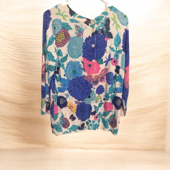 Talbots Floral Butterfly Button-Back Spring Top | Reversible Cardigan Style - Picture 8 of 8